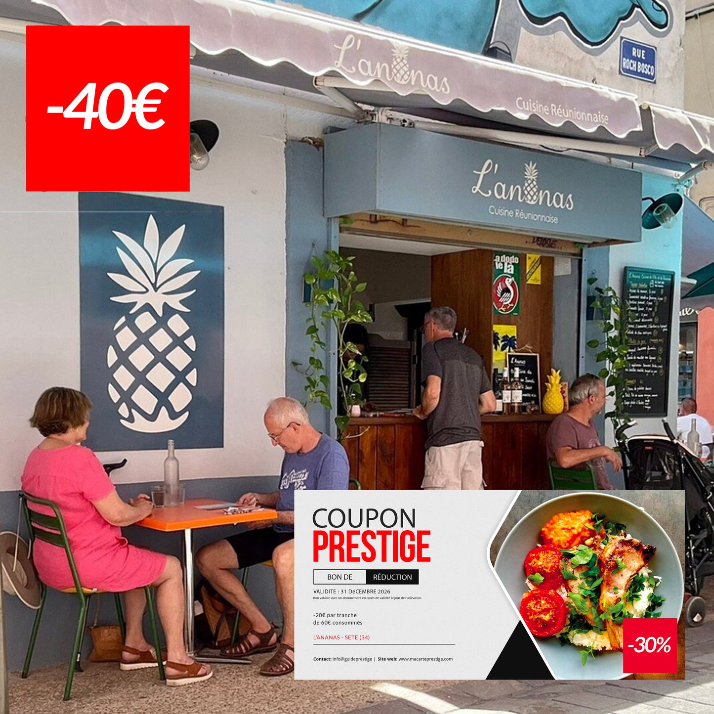 Coupon de réduction de 40€ pour 120€ dépensés -30% à l'Ananas - Sète (34)