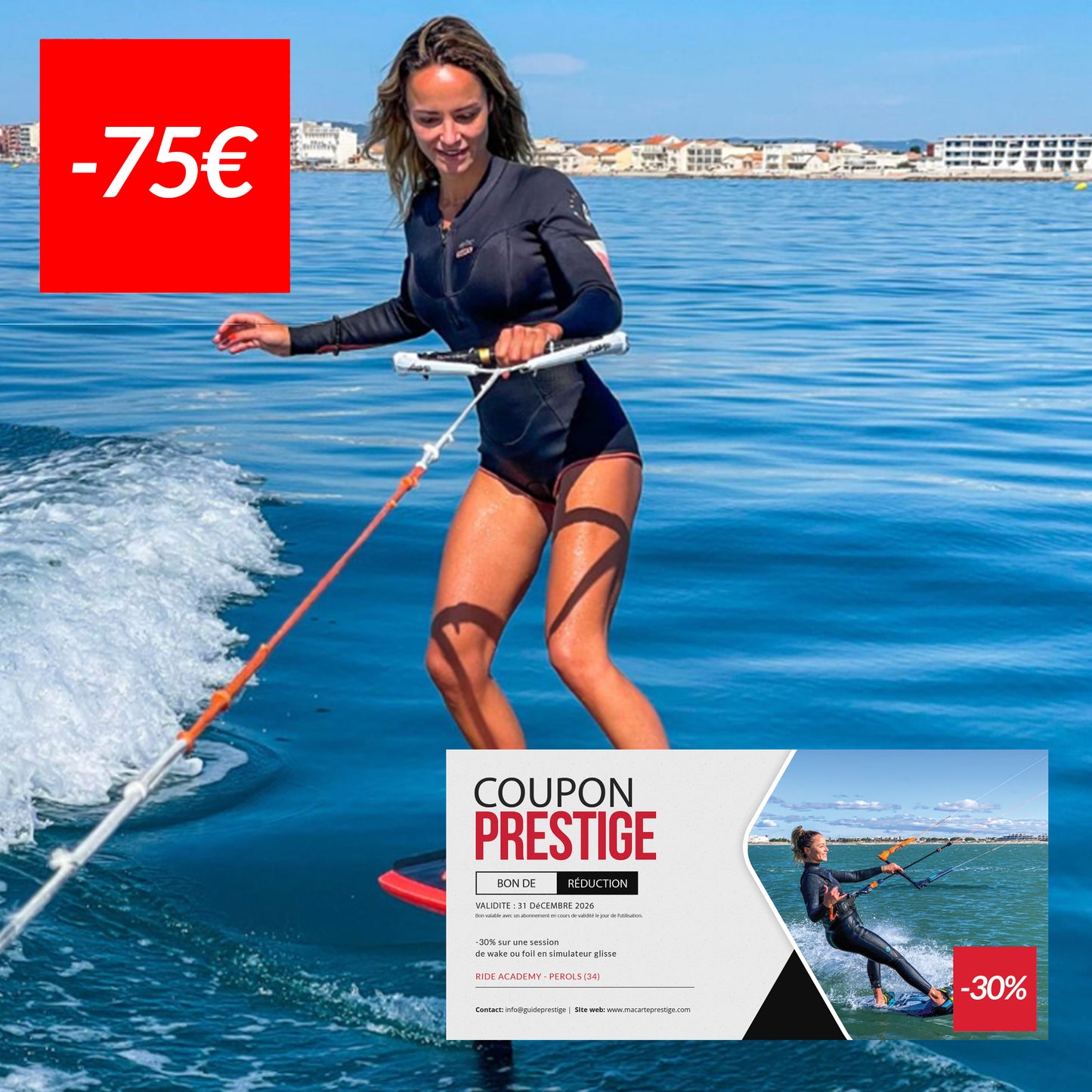 Coupon de réduction de 75 € sur une session de wake ou foil en simulateur glisse -30% - Pérols (34)