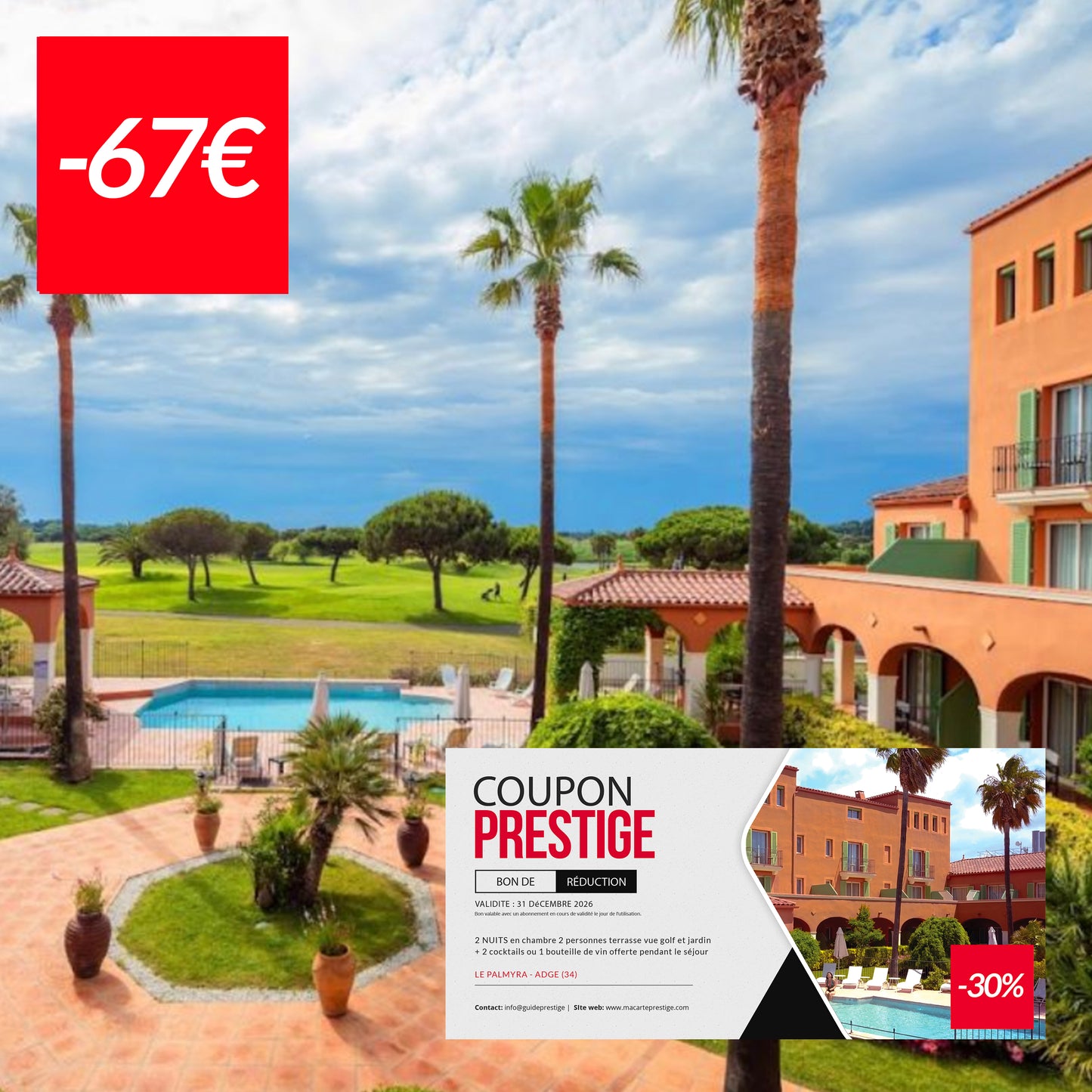 Coupon de réduction de 67 € pour 1 nuit en chambre avec vue à -30% au Palmyra Golf Hôtel - Agde (34)