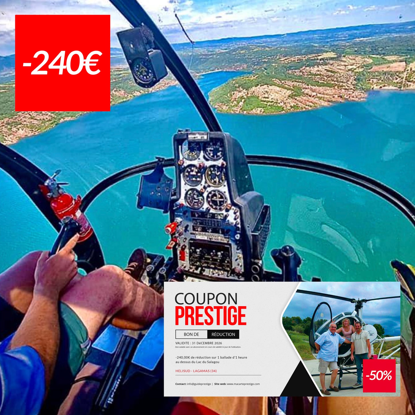 Coupon de réduction de 240 € pour 1 heure de vol pour 2 personnes au dessus du lac du Salagou -50% - Lagamas (34)
