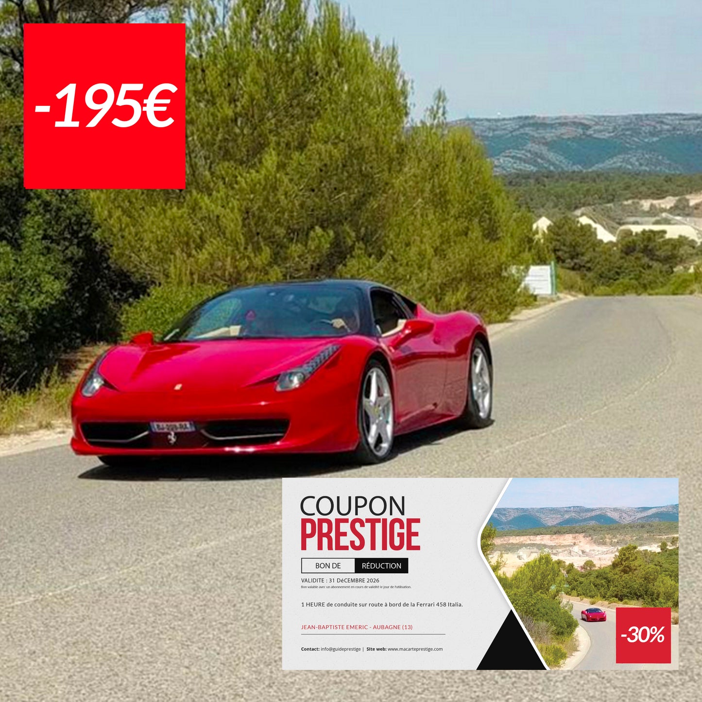 Coupon de réduction de 195 € pour 1 heure de conduite à sur route au volant d'1 Ferrari 458 Italia -30% - Aubagne (13)