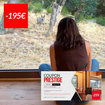 Coupon de réduction de 195,80€ 2 nuits 2/5 personnes en tanière face aux loups -25% - Saint Léger de Peyre (48)