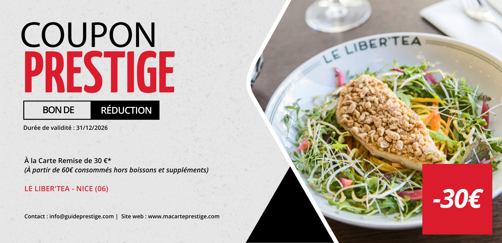 Coupon de réduction : À la Carte Remise de 30 €* - Valable chez LE LIBER'TEA - à NICE (06)