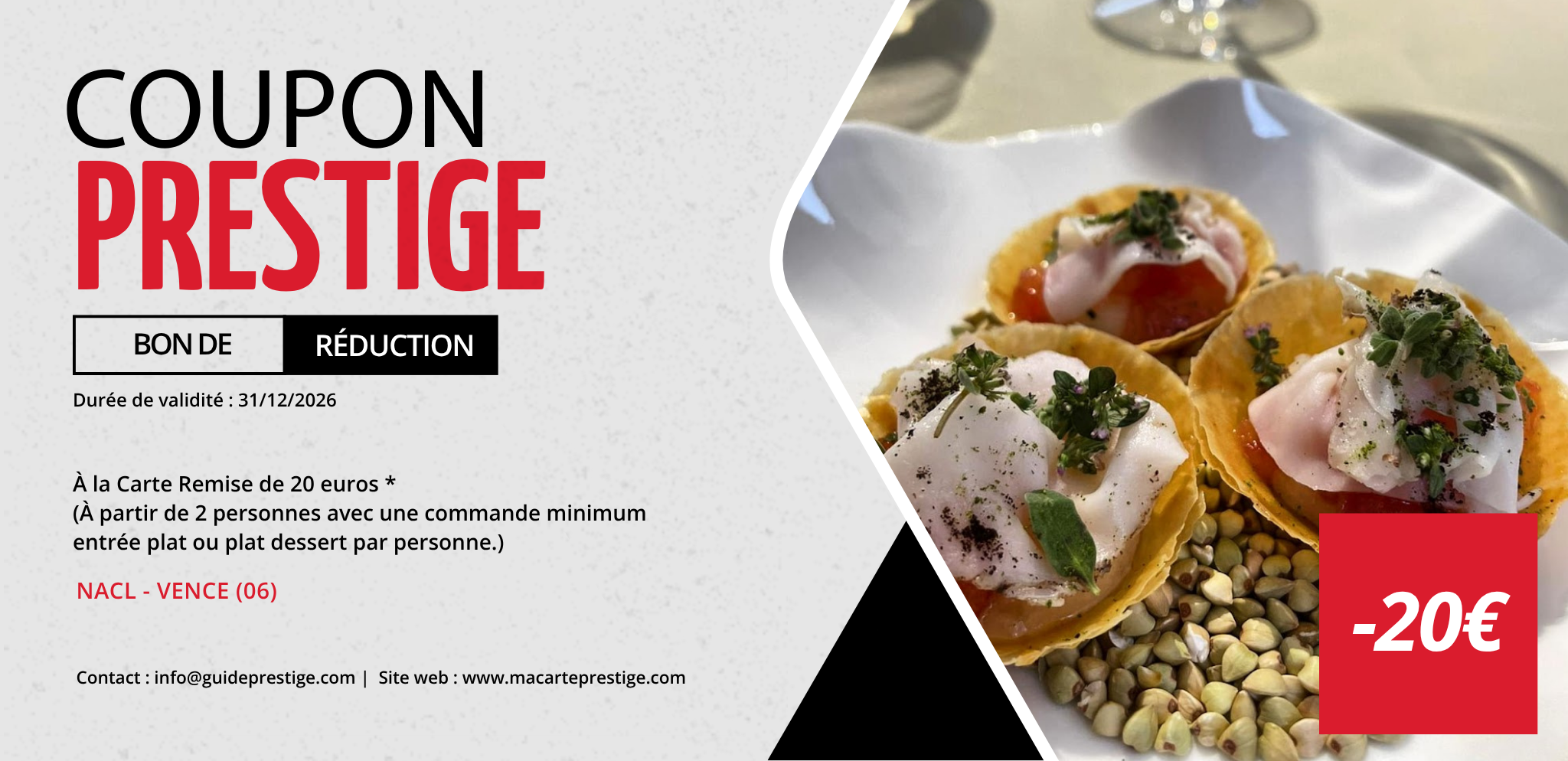 Coupon de réduction : À la Carte Remise de 20 euros * - Valable chez NACL - à VENCE (06)