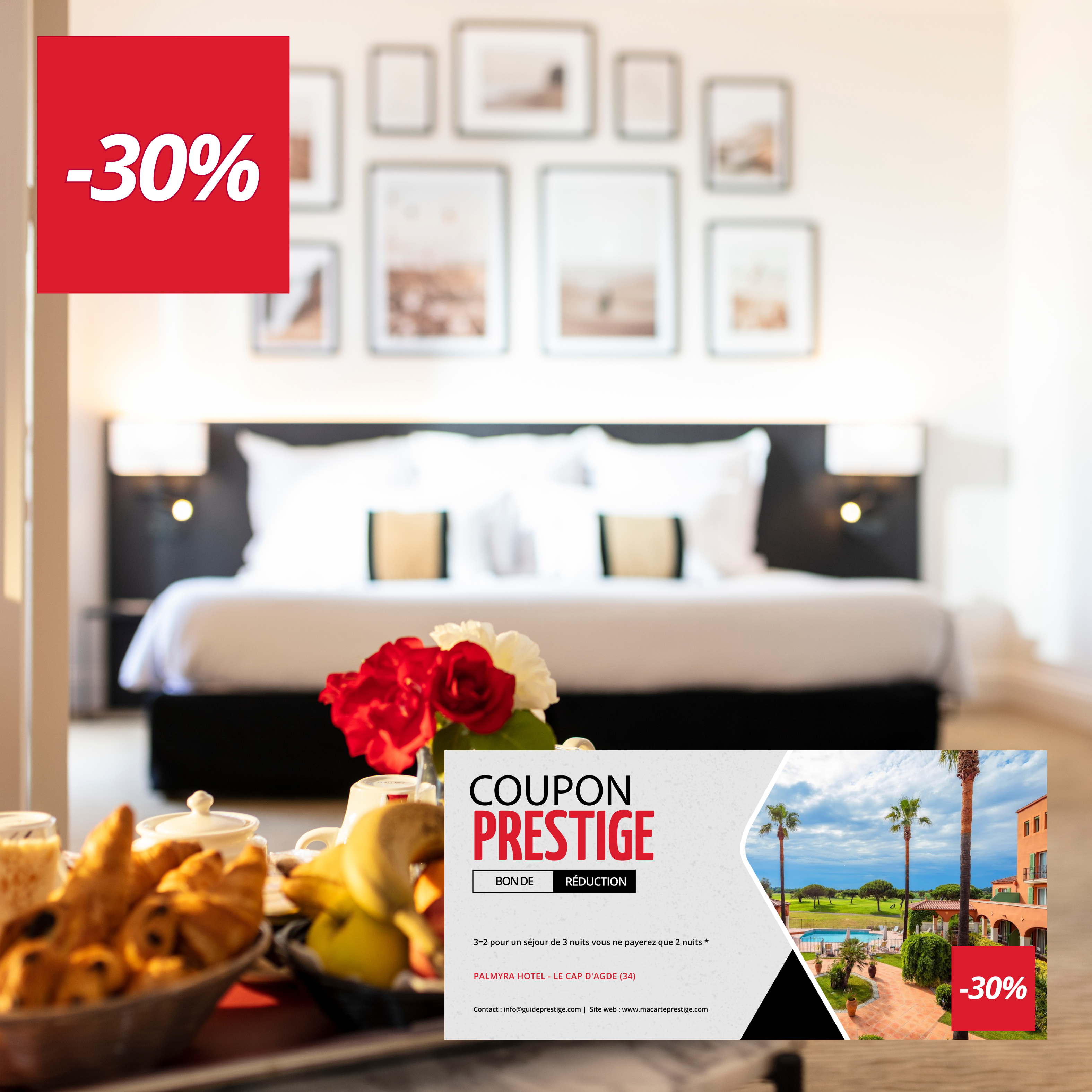 Coupon de réduction : 3=2 pour un séjour de 3 nuits vous ne payerez que 2 nuits * - Valable chez PALMYRA HOTEL - à LE CAP D'AGDE (34)