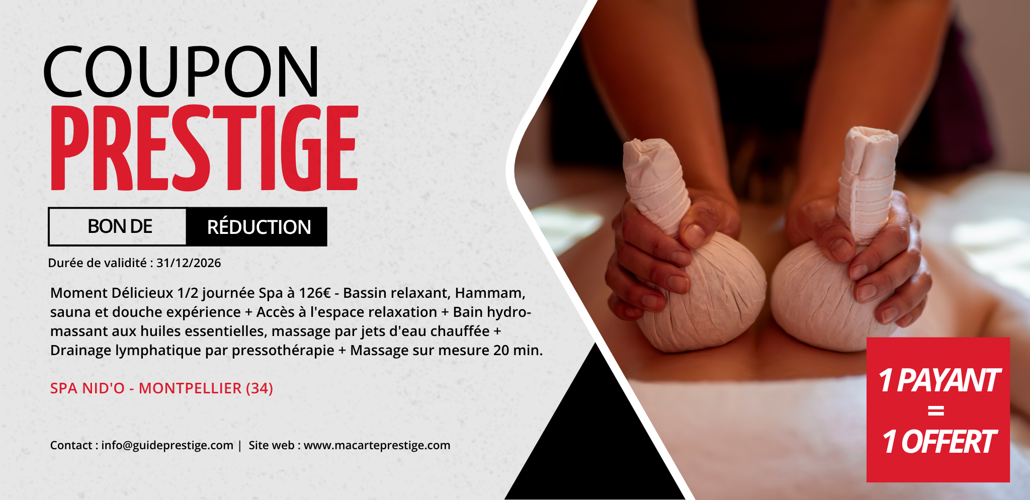 Coupon de réduction : Moment Délicieux 1/2 journée Spa à 126€ *. - Valable au SPA NID'O - à MONTPELLIER (34)
